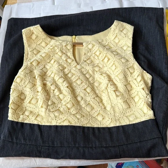 🍀2/10.00, Alyx dress yellow lace jewelry closure top denim zip down back ,excell - Picture 9 of 10